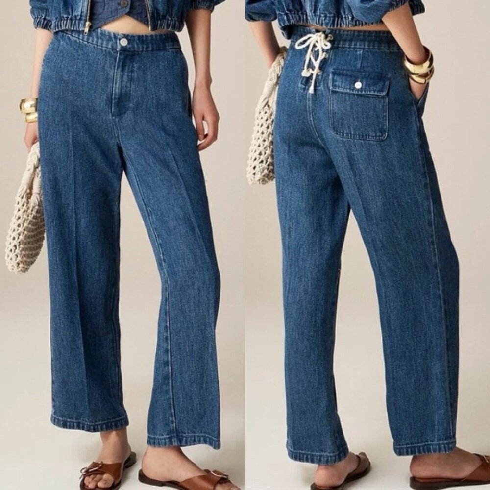 J. Crew Lace-up Drapey Wide Leg Jeans Trouser Size 29 NWT Nautical Coastal BZ734